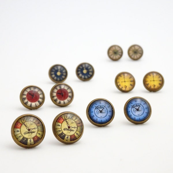 Clock Face Earrings | Steampunk Watch Face Ear Studs |