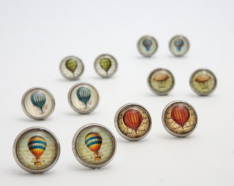 Hot Air Balloon Stud Earrings | Handmade Travelling Earrings | Stainless Steel Sky Travel Ear Studs