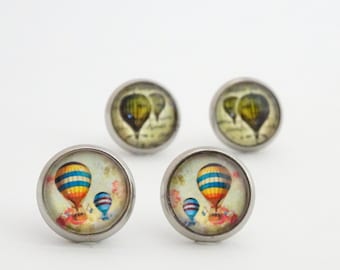 Hot Air Balloon Stud Earrings | Handmade Travelling Earrings | Stainless Steel Sky Travel Ear Studs