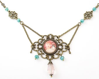 Art Nouveau Necklace | Alfonse Mucha Fancy Filigree Necklace  | Antique Bronze | Nickel Free