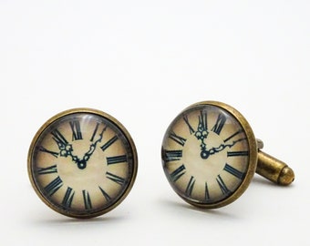 Clock Face Cufflinks | Steampunk Cuff Links | Watch Face Jewelry | Antique Bronze | Nickel Free