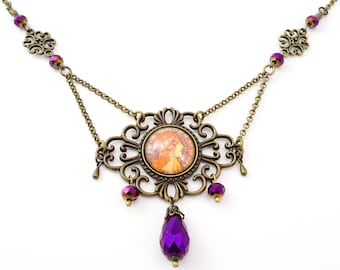 Art Nouveau Necklace | Alfonse Mucha Fancy Filigree Necklace  | Antique Bronze | Nickel Free
