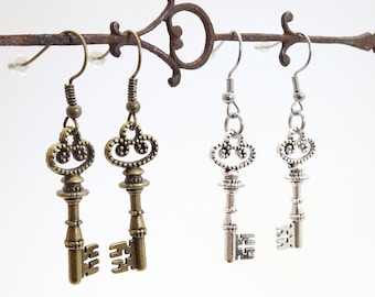 Skeleton Key Earrings | Lightweight Steampunk Keys Dangle Earrings