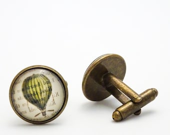Hot Air Balloon Cufflinks | Steampunk Cuff Links | Antique Bronze | Nickel Free