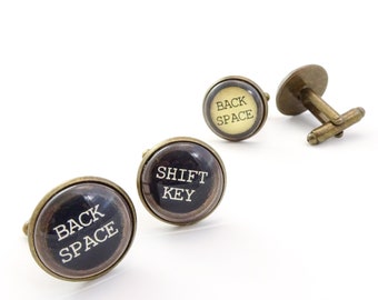 Typewriter Cufflinks | Reproduction Type Writer Key Cuff Links | Antique Bronze | Nickel Free