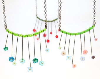 Hanging Garden Necklace | Flower Bead Choker | Antique Bronze | Nickel Free