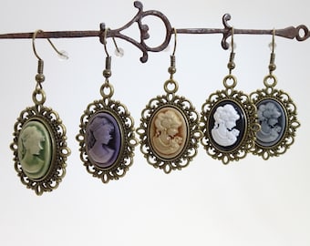 Resin Cameo Earrings | Handmade Victorian Portrait Dangle Earrings | Assorted Steampunk Cameos | Nickel Free