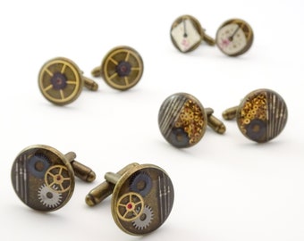 Resin Watch Gear Cufflinks | Antique Watch Parts in Resin | Steampunk Jewelry | Antique Bronze | Nickel Free