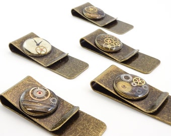 Steampunk Resin Money Clip | Vintage Watch Gears in Resin | Multiple Styles | Antique Bronze