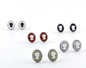 Vintage Cameo Stud Earrings | Petite Cameos on Stainless Steel | Mirrored Images