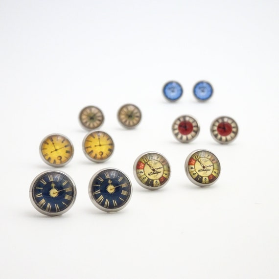 Clock Face Earrings Steampunk Watch Face Ear Studs Etsy