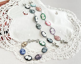 Cameo Bracelet | Cottagecore Link Bracelet | Silver-toned Stainless Steel | Nickel Free