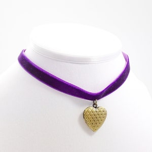 Heart Locket Choker More Colors Velvet Choker Necklace with Locket Nickel Free Purple