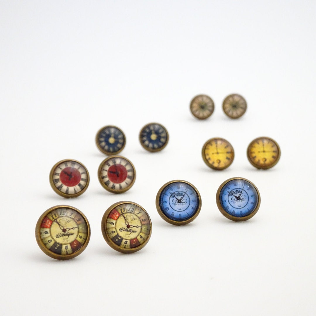 Clock Face Earrings Steampunk Watch Face Ear Studs Etsy