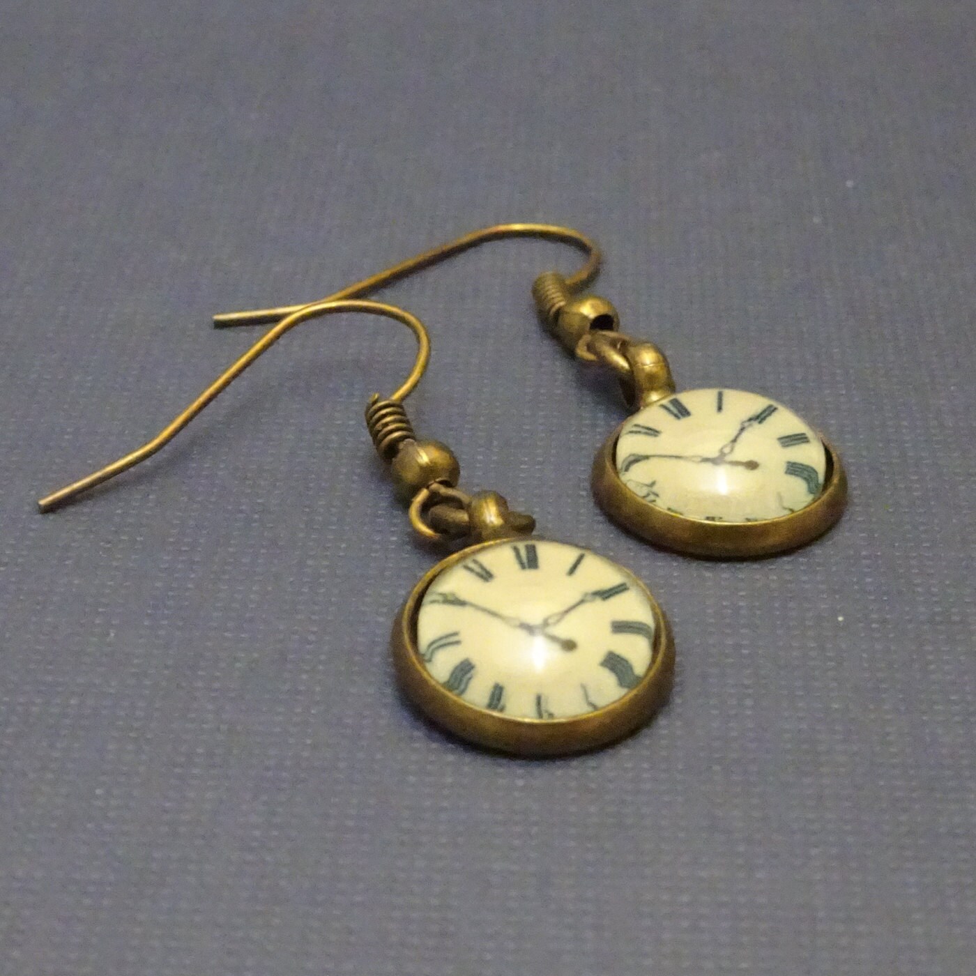 10mm Clock Face Dangle Earrings Set in Glass Steampunk