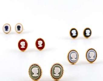 Vintage Cameo Stud Earrings | Petite Cameos on Gold Plated Stainless Steel | Mirrored Images