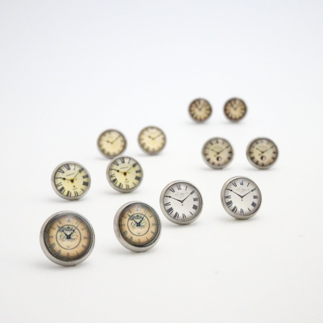 Clock Face Earrings Steampunk Watch Face Ear Studs Stainless Steel Steam Punk Clock Stud