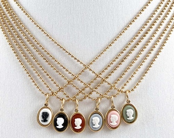 Petite Vintage Cameo Necklace | Tiny Victorian Cameo Pendant on Stainless Steel | Gold Plated