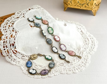 Cameo Bracelet | Resin Colored Cameo Link Bracelet | Antique Bronze | Nickel Free