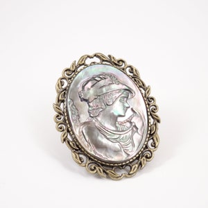 Victorian Cameo Brooch Hand Carved Shell Cameo Pin Victorian Lady Brooch Antique Bronze image 2