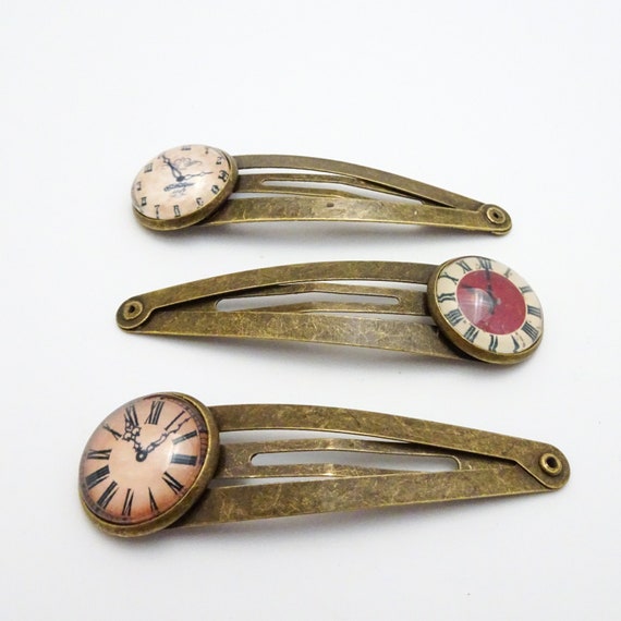 Clock Barrettes Multiple Styles Steampunk Hair Clips Etsy