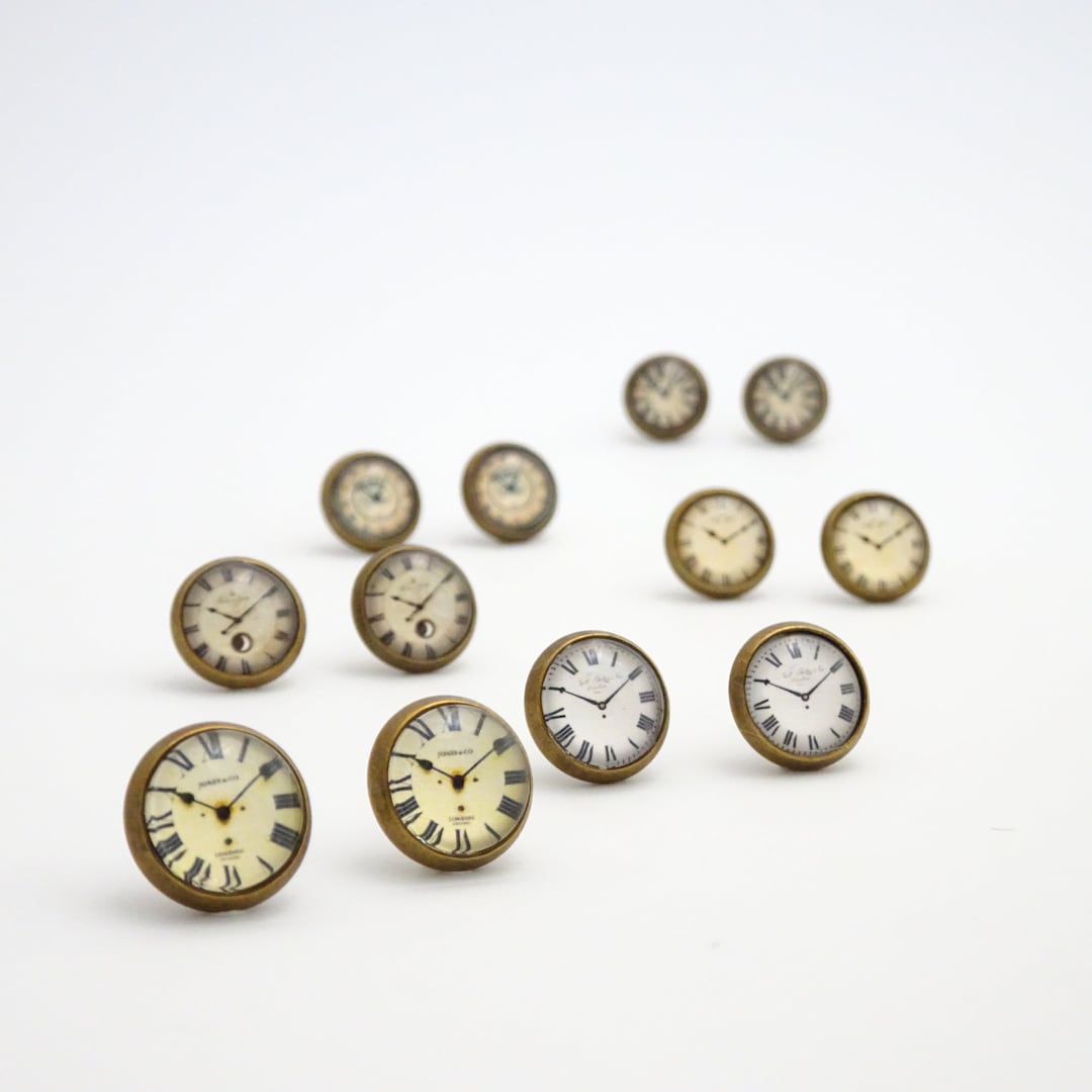 Clock Face Earrings Steampunk Watch Face Ear Studs Antique Etsy