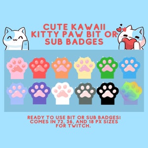 Cat Paw Twitch Sub or Bit Badges - Kawaii Kitty Paw Twitch Sub Badges - Cat Sub Badges