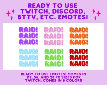 Raid Emotes - 6 Colors Raid Emotes For Twitch, BTTV, Discord, etc. - Ready To Use!