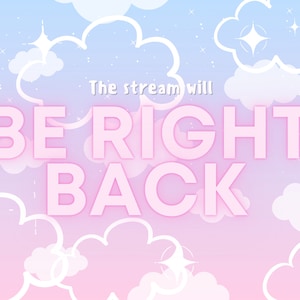 ANIMATED Pink Kawaii Cloud Twitch Be Right Back Screen - Kawaii Twitch Screen - Purple Cloud Twitch Animation - INSTANT DOWNLOAD!