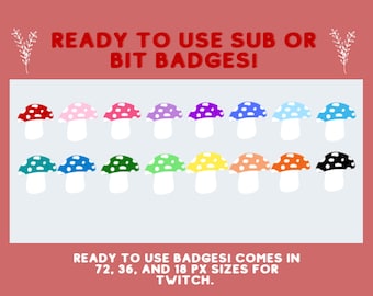Odznaki Mushroom Sub Or Bit dla Twitch! - Gotowe do użycia odznaki Sub Or Bit - Odznaki Mushroom Cottagecore Twitch