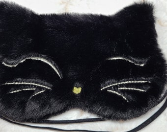 Extra Fluffy Children Cat Mask, Cat Sleep Mask, Kitten Mask, Eye Mask, Sleep Mask, Travel Mask, Black Cat Mask