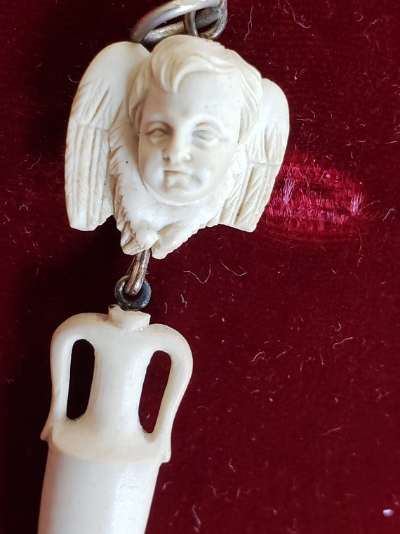 Sale....Edwardian Hand Carved Lava Cherub Cameo P… - image 4