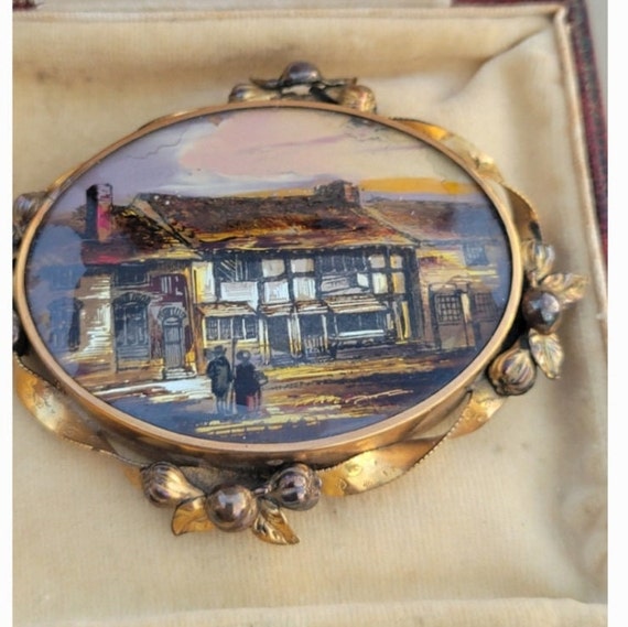 Antique Victorian Hand Painted on glass gold fill… - image 1