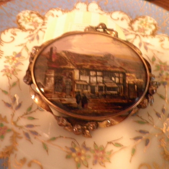 Antique Victorian Hand Painted on glass gold fill… - image 3