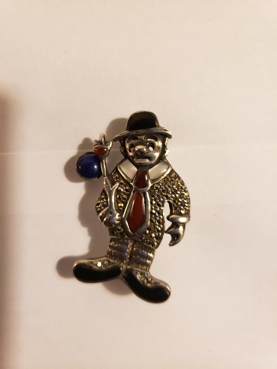 Vintage Sterling Marcasite Clown/Hobo Pin