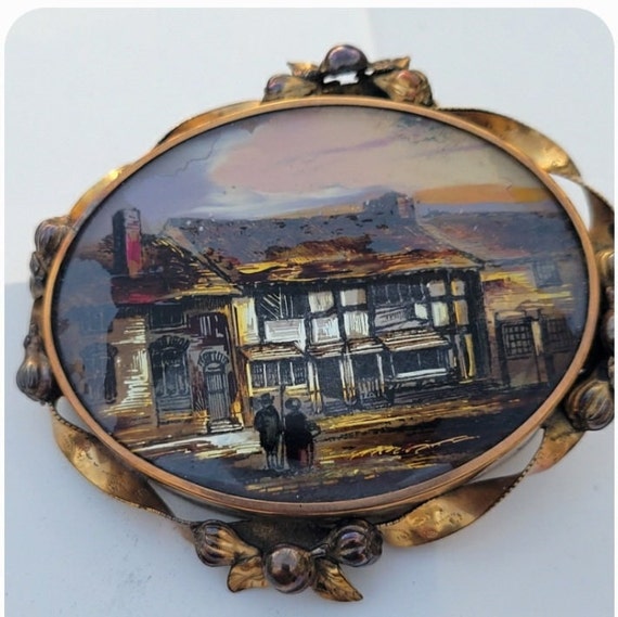 Antique Victorian Hand Painted on glass gold fill… - image 2