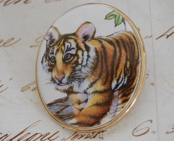 Beautiful Vintage Porcelain Painted Baby Tiger Bro