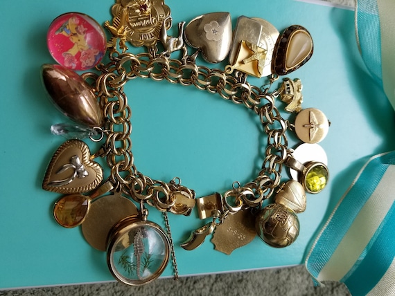 Vintage GF charm bracelet with 23 charms 8" 10k, … - image 1