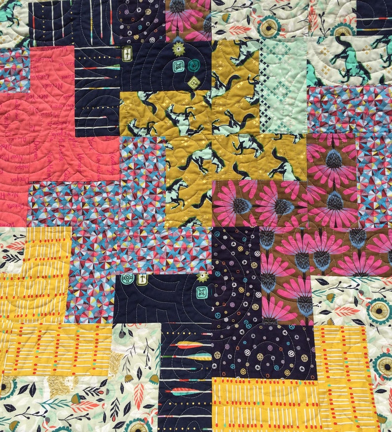 Modern quilt pattern Heat Wave fun and easy to make, 5 yards, one yard each of 5 farbics 63 x 77 or 84 Instant download PDF image 3