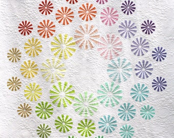 Modern quilt pattern - "Totally Spring" - gorgeous, modern and colorful quilt, raw edge fusible appliqué - 60" x 60" - Instant download PDF