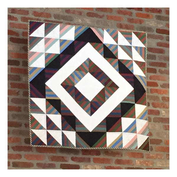 Modern quilt pattern - "Stripey HSTs" - Wall hanging quilt, geometric pattern with stripes and triangles, 40" square - Instant download PDF