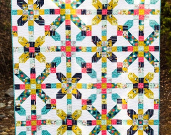 Modern quilt pattern - "City Girl" - a modern take on the Farmer's Daughter traditional pattern - multiple sizes - Instant download PDF