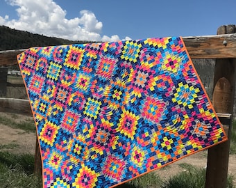 Modern quilt pattern - "World Tour" - one block, seven colors, two piecing methods, three sizes, one amazing quilt - Instant Download PDF
