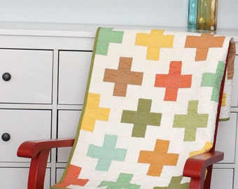 Modern quilt pattern - "On the Plus Side" - easy to make, Jelly Roll friendly, Baby to King quilt size - Instant download PDF