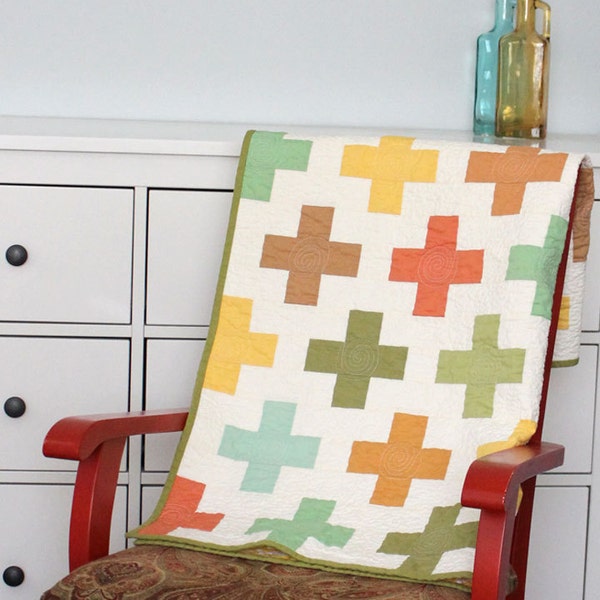 Modern quilt pattern - "On the Plus Side" - easy to make, Jelly Roll friendly, Baby to King quilt size - Instant download PDF