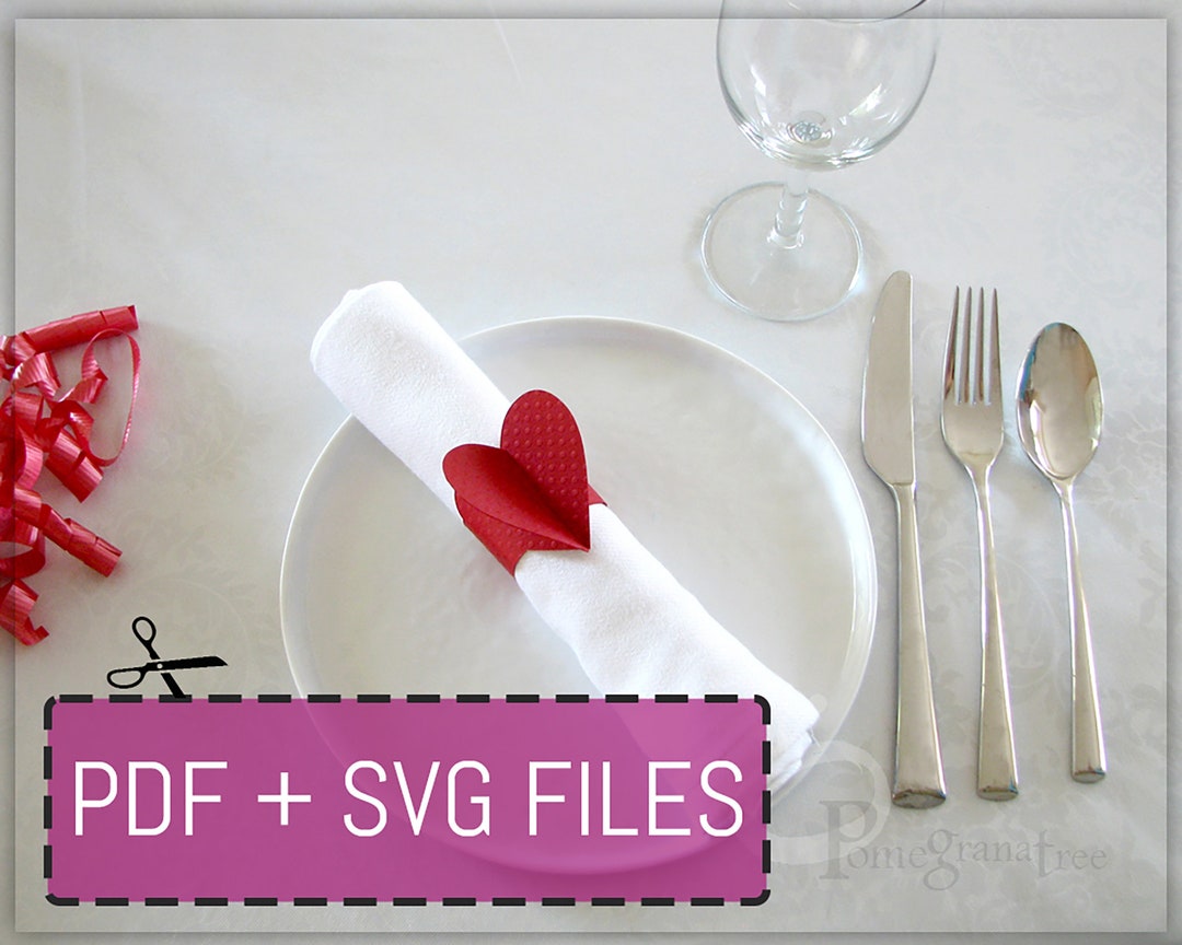 Heart Paper Napkin Ring Template SVG / PDF Files Instant Download