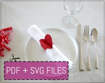 Heart Paper Napkin Ring Template SVG / PDF files Instant Download, Table Decor, USLetter / 12x12" sizes Cricut/Laser/cut by hand