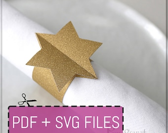 Jewish Star Paper Napkin Ring Template SVG / PDF files Instant Download, Table Decor, USLetter/12x12" sizes Cricut/Laser/cut by hand מגן דוד