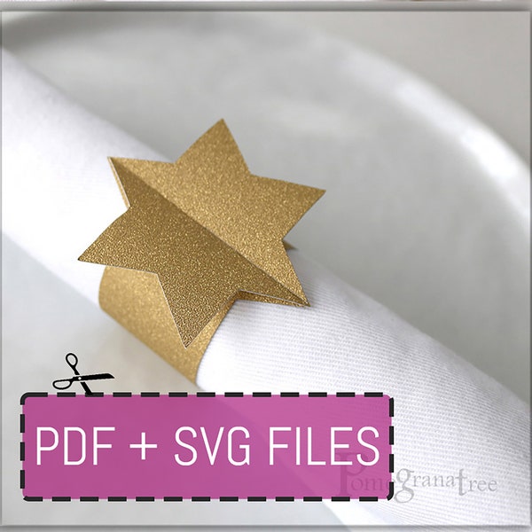 Jewish Star Paper Napkin Ring Template SVG / PDF files Instant Download, Table Decor, USLetter/12x12" sizes Cricut/Laser/cut by hand מגן דוד