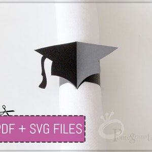 Tappo di laurea Carta portatovagliolo Modello SVG / PDF file Download istantaneo, Decorazioni da tavola, USLetter / 12x12" dimensioni Cricut/Laser/tagliato a mano